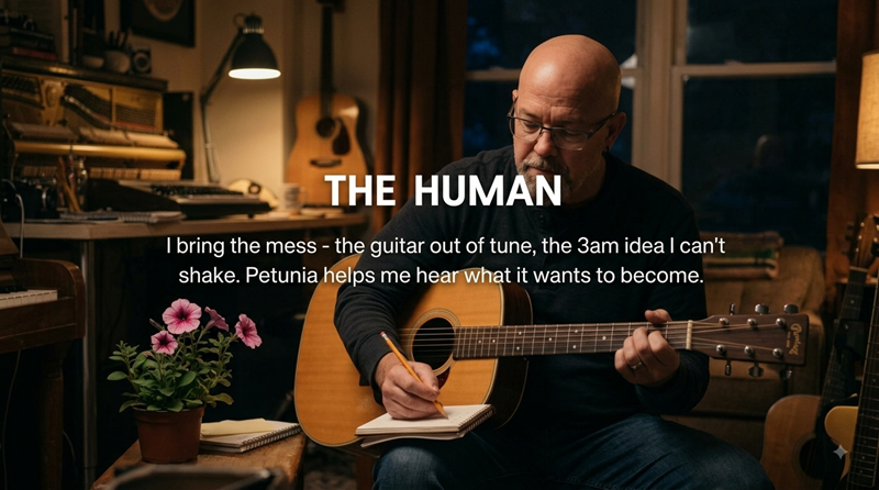 The Human, writing in his home studio