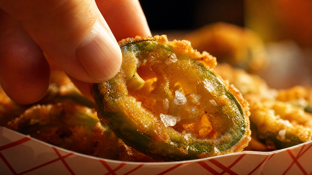 Picking up the crispy fried jalapeño